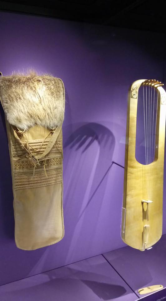 photo by Spike Bakker of my copy of the anglo saxon lyre on display in the Sutton Hoo museum